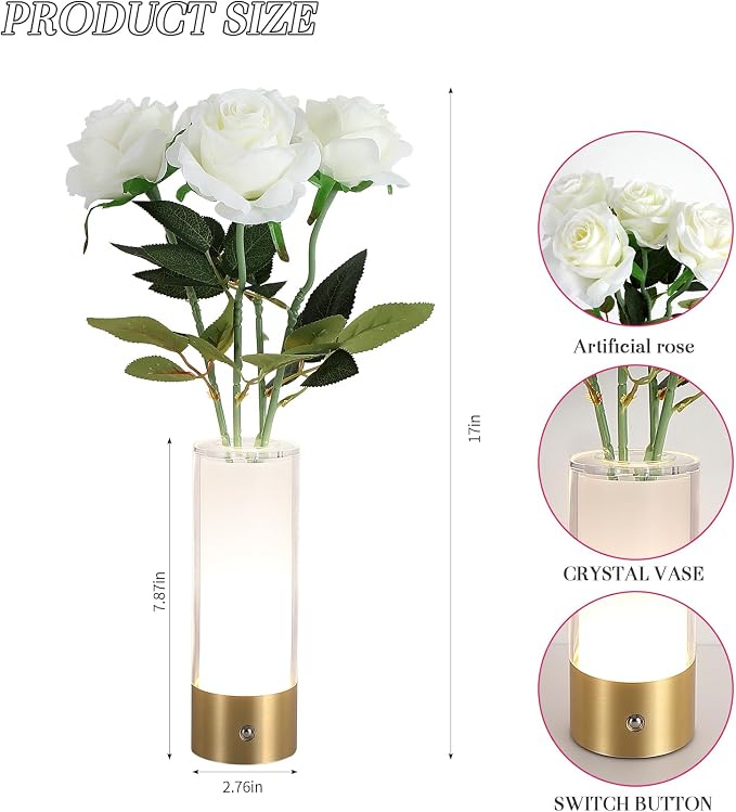 AIHYING Flower Night Light, Touch Vase Lamp, Rechargeable Cordless Table Lamp - Image 7