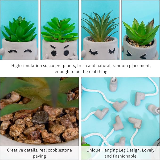 Set of 4 Small Faux Succulents in Cement Pots - Image 3