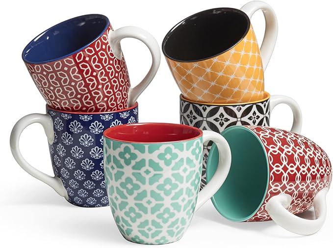 DOWAN Coffee Mugs Set of 6, 16 oz Large Porcelain Mug, Ceramic Tea Cups by DOWAN