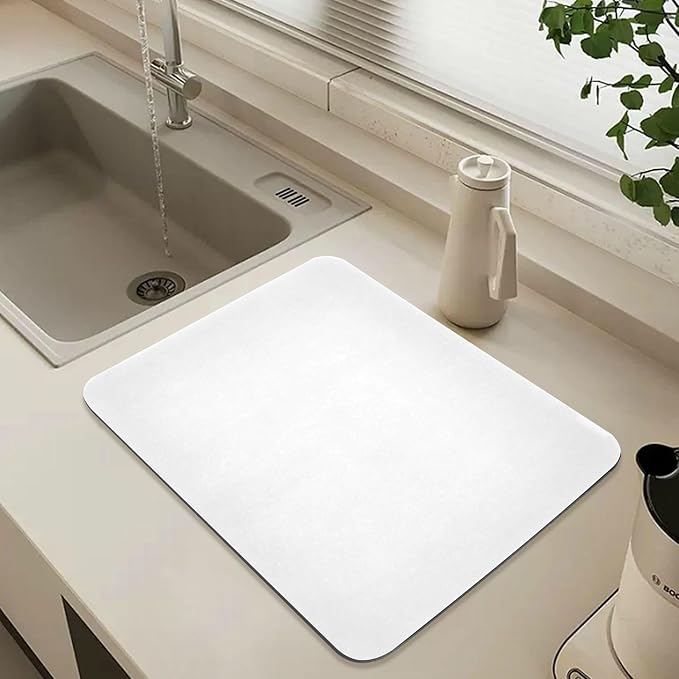 White Dish Drying Mat for Kitchen Counter No-slip Rubber Bottom Drainer Mats - Image 6
