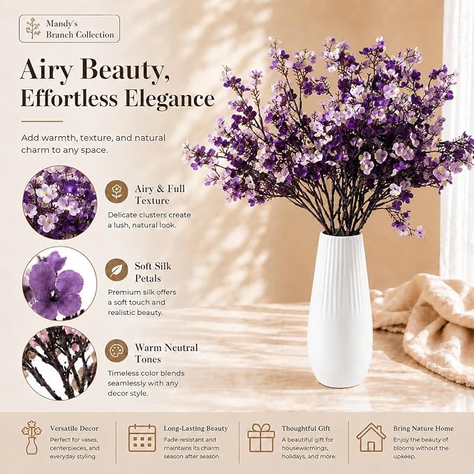 Mandy's 6 Bundles Artificial Shades of Purple Baby’s Breath Flowers | 18.5 Inch - Image 2