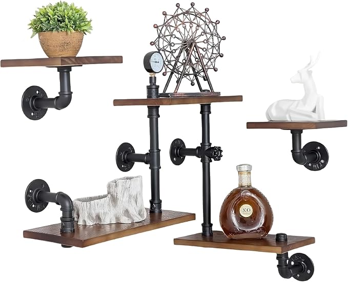 Industrial Rustic Modern Wood Ladder Pipe Wall Mounted Floating Shelves by BIXIRAODesignHomeForYou