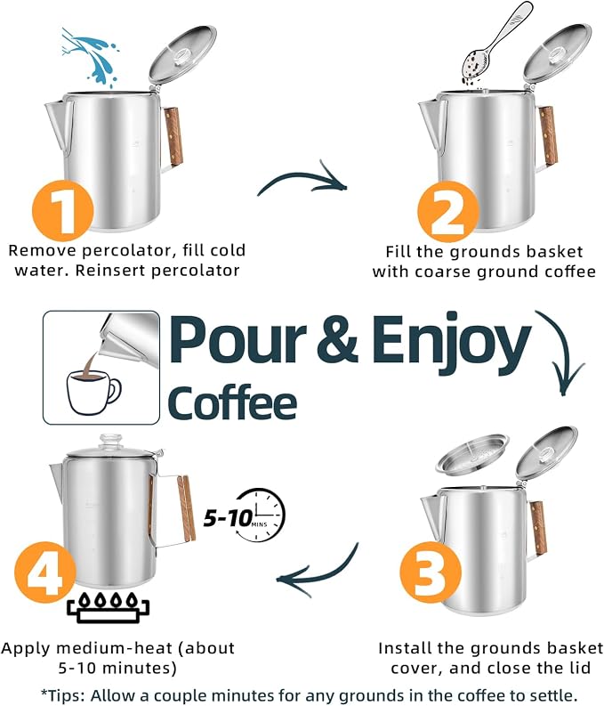MEREZA Camping Percolator Coffee Pot 12 Cup Stove Top Coffee Percolator Non - Image 5