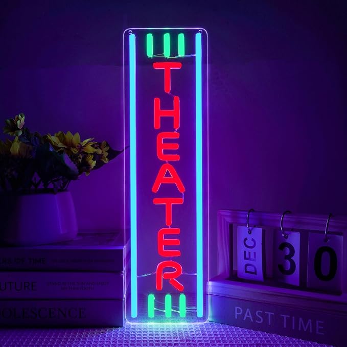 Theater Neon Sign Dimmable LED Movie Night Signs by Unknown