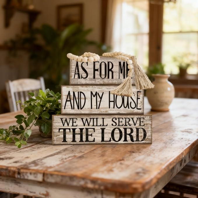 Yuntau 4 Pcs Farmhouse Christian Decor Farmhouse Bible Verse Tiered Tray Decor - Image 5