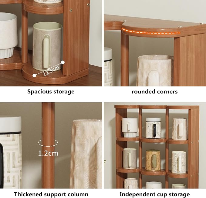 Wooden Coffee Mug Display Rack, Freestanding Grid Vintage Coffee Cup Display - Image 7