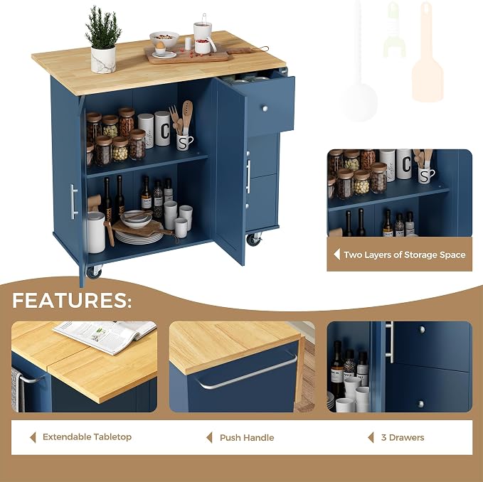 JY QAQA 40" Kitchen Island Cart Furniture cart on Wheels Rolling Portable - Image 3