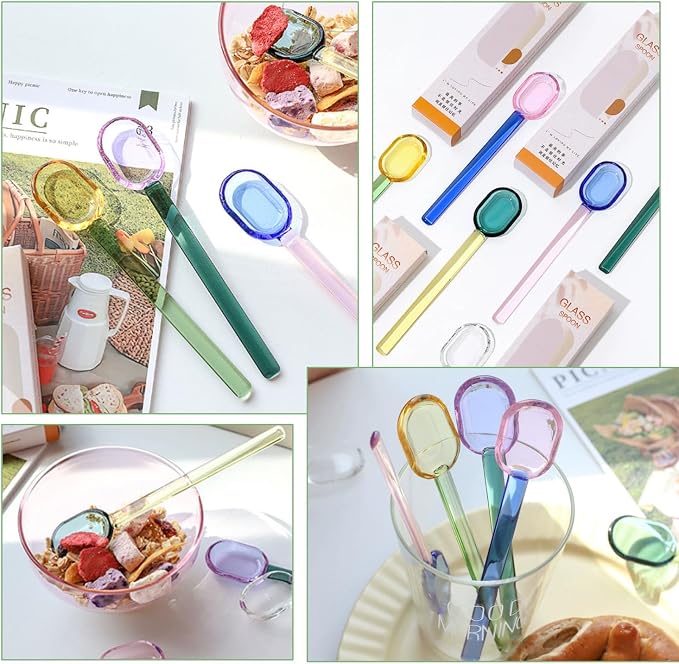 4pcs Colorful Glass Spoons Set, 6.1Inch Straight Handle - Image 8