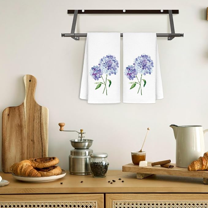 Purple Hydrangea Flowers Floral Kitchen Towels Set of 2 - Image 3