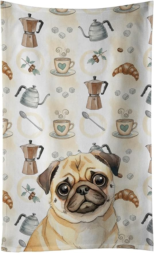 Caroline's Treasures Fawn Pug Coffee Bar Kitchen Towel Velour Plush Front and by CarolinesTreasures