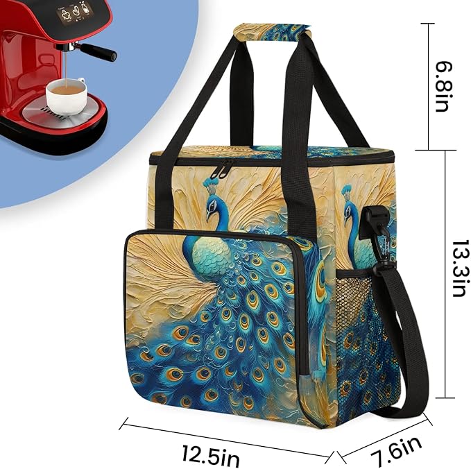 Vintage Peacock Coffee Maker Carring Bag, Large Insulated Storage Organizer - Image 2
