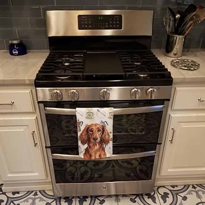 Caroline's Treasures Longhaired Red Dachshund Coffee Bar Kitchen Towel Velour - Image 5