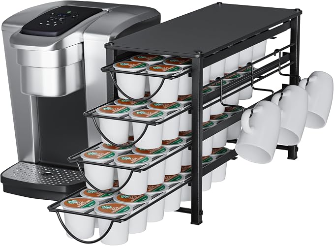 HFHOME Coffee Pod Organizer for Countertop, 4-Tier Metal Storage Drawer by HFHOME