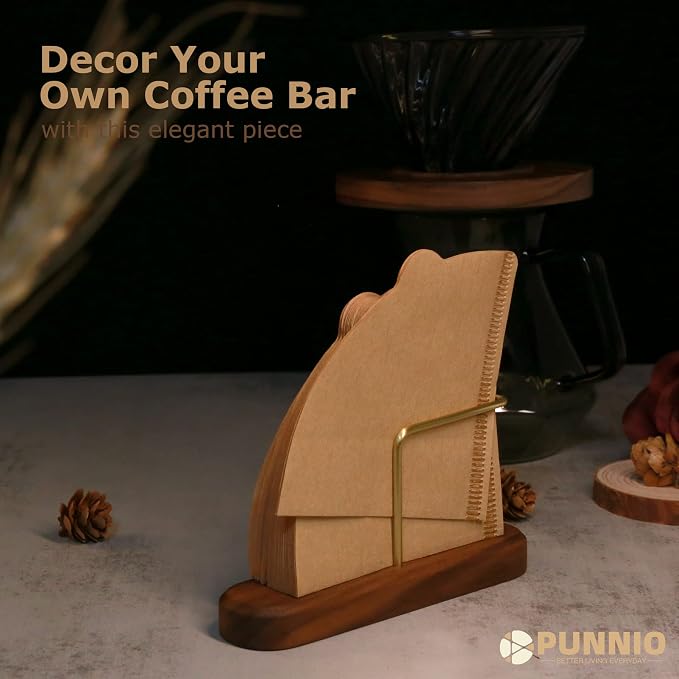 Coffee Filter Holder Storage, Wood & Brass Rack Coffee Filter Container - Image 7