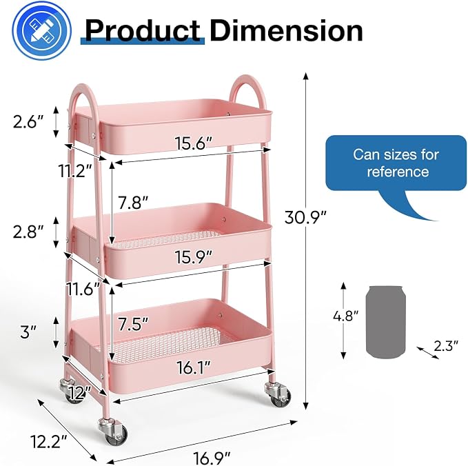 OLIXIS Metal Utility Cart, Mobile Rolling Storage Shelf - Image 4