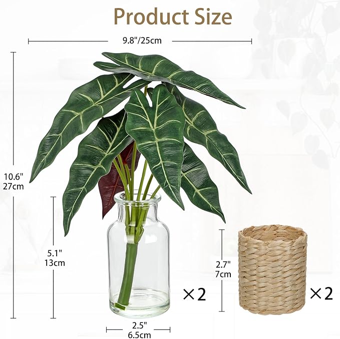 2 Packs Real Touch Faux Alocasia Plants in Vase - Image 3
