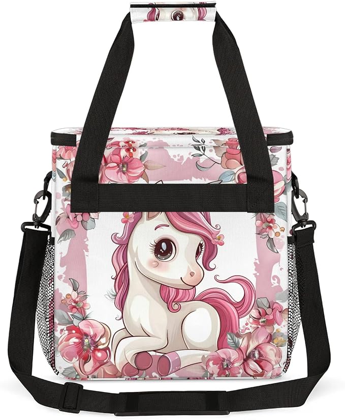 Cute Unicorn Floral Coffee Maker Carring Bag, Large Insulated Storage Organizer - Image 5