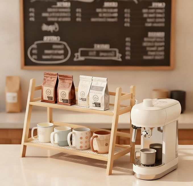 Bamboo 2-Tier Coffee Station Organizer, 14.6"×6.7"×10.6" Countertop Organizer - Image 2