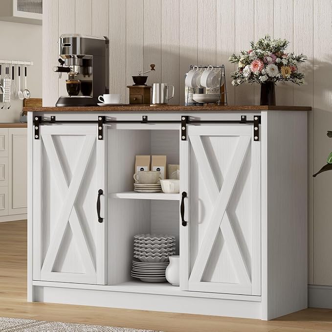 4 EVER WINNER Farmhouse Coffee Bar Cabinet, Coffee Station Cabinet by 4EVERWINNER