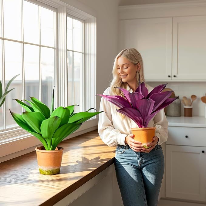 2 Set Real Touch Artificial Agave Plants, Lifelike Faux Succulent in Pot Desk - Image 6
