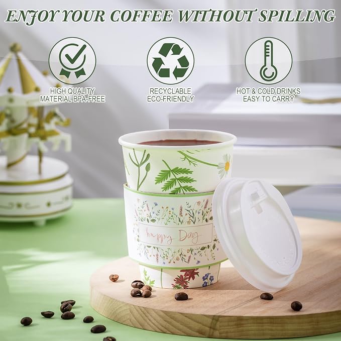 Remerry 100 Pcs 12oz Floral Disposable Coffee Cups - Image 4