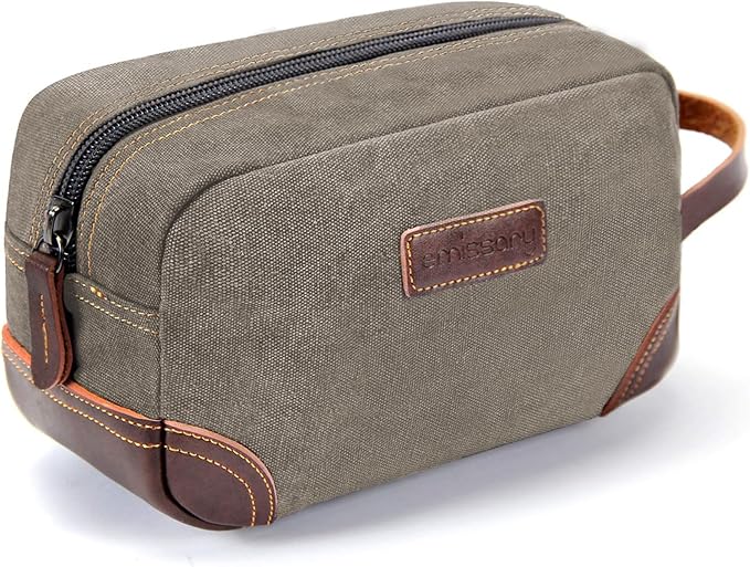 emissary Men's Canvas Travel Toiletry Bag, Leather Dopp Kit by emissary