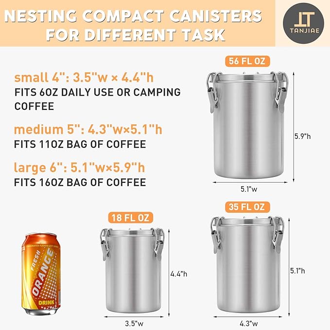 Tanjiae Compact Stainless Steel 100% Airtight Canisters Sets - Image 2