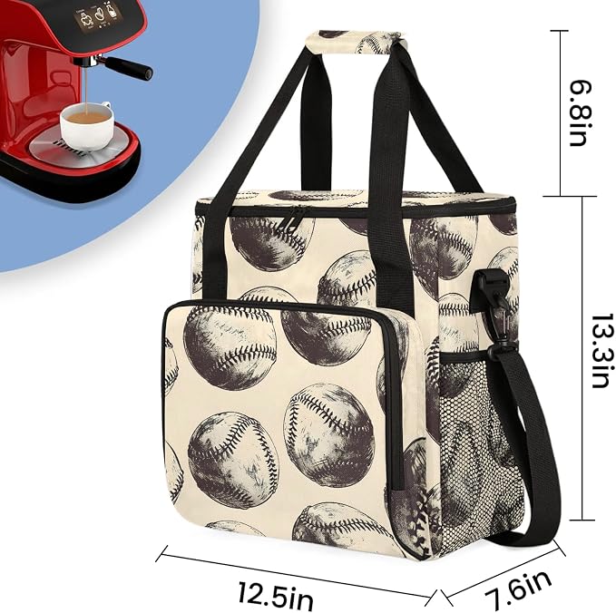 Retro Baseball Coffee Maker Carring Bag, Large Insulated Storage Organizer Case - Image 2