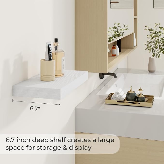 Dreamland 16 Inch Long Floating Shelves in White, 6.7 Inch Deep Floating Shelf - Image 4