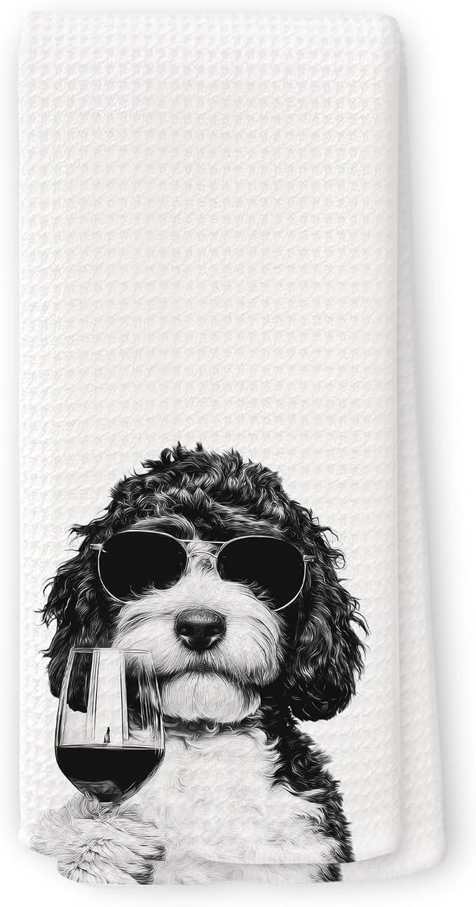 Funny Bernedoodle Wine Kitchen Towels, Gifts by Unknown