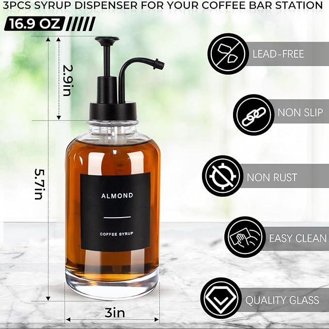 Coffee Syrup Dispenser for Coffee Bar, 16.9 oz 500ml Syrup Pump Dispenser - Image 6