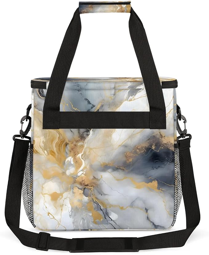 Grey Gold Marble Coffee Maker Carring Bag, Large Insulated Storage Organizer - Image 5