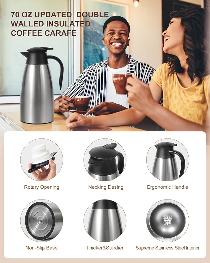 70Oz Thermal Coffee Carafe for keeping hot, Insulated Coffee Carafe Stainless - Image 5