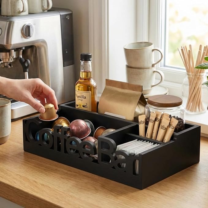 Coffee Bar Organizer Countertop, Wood Caddy - Image 6