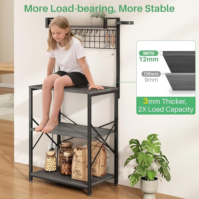 SNTD Bakers Rack with Power Outlet, Kitchen Shelves Microwave Stand with Wire - Image 5