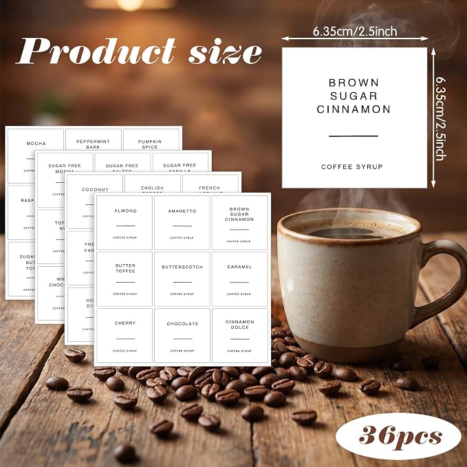 4sheet Coffee Syrup Labels for Cafe Station, Coffee Syrup Labels | 36PCS - Image 2