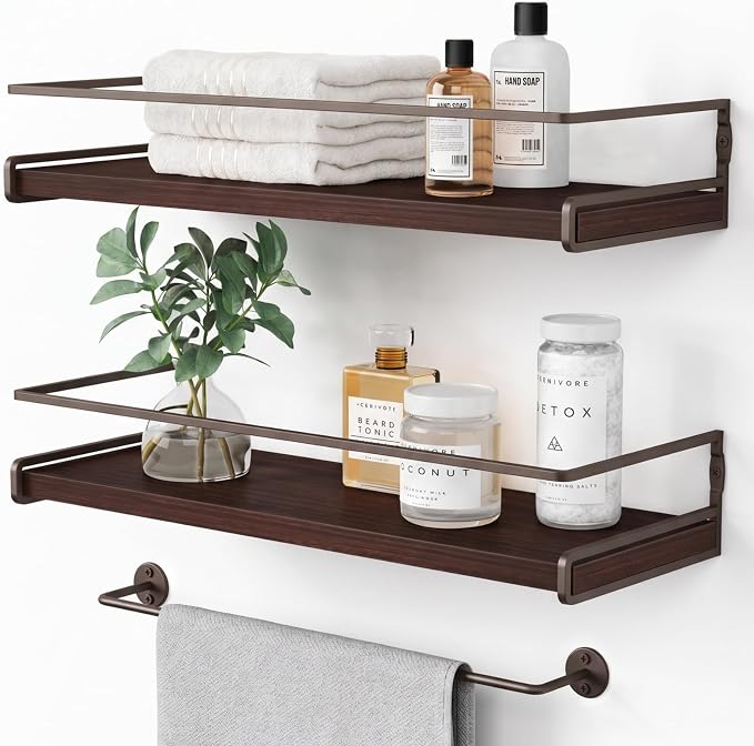 Forbena Dark Brown Kitchen Shelves Wall Mounted Set of 2, Walnut Brown Floating by Forbena