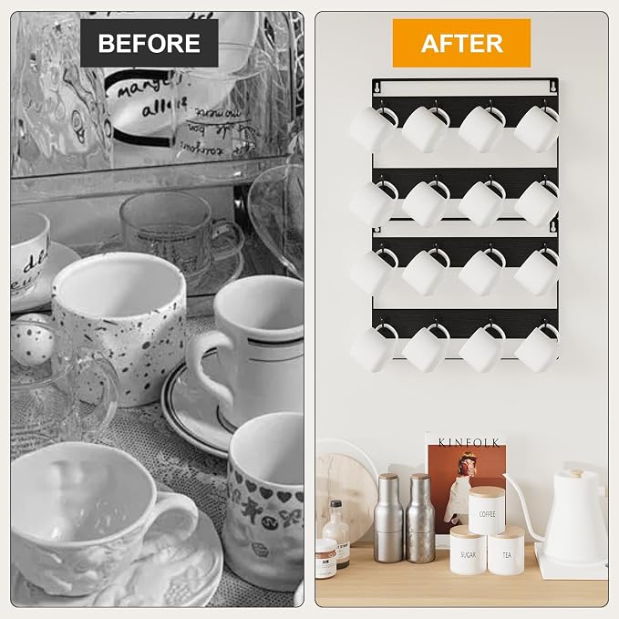 IBUYKE Mug Racks for Wall, 24-Hook Large Coffee Mug Holder Wall Mounted - Image 8