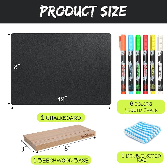 Halobios Chalkboard with Beech-Wood Base, 8 x 12 inch Tabletop Message Boards - Image 3