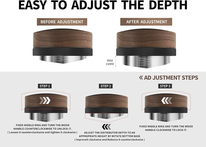 51mm Coffee Distributor, Espresso Distribution Tool, Adjustable Depth Espresso - Image 5