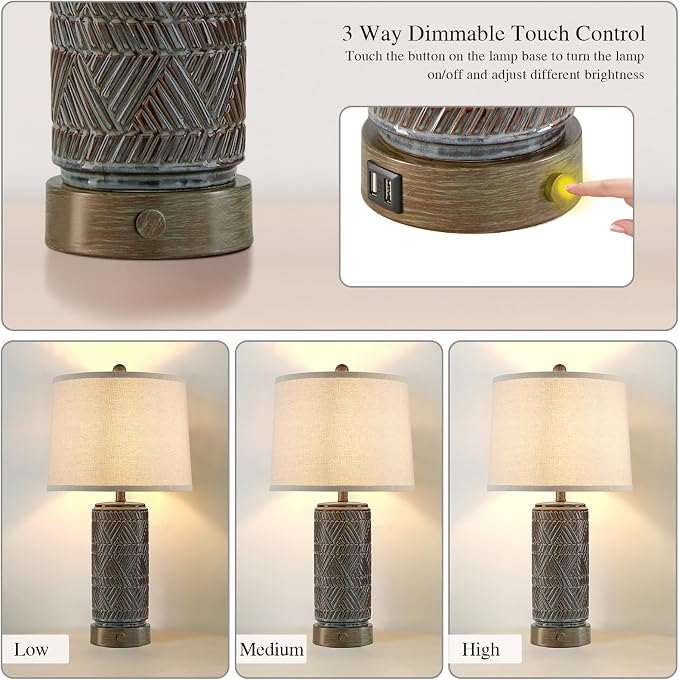 RORIA Set of 2 Farmhouse Table Lamps - Image 2