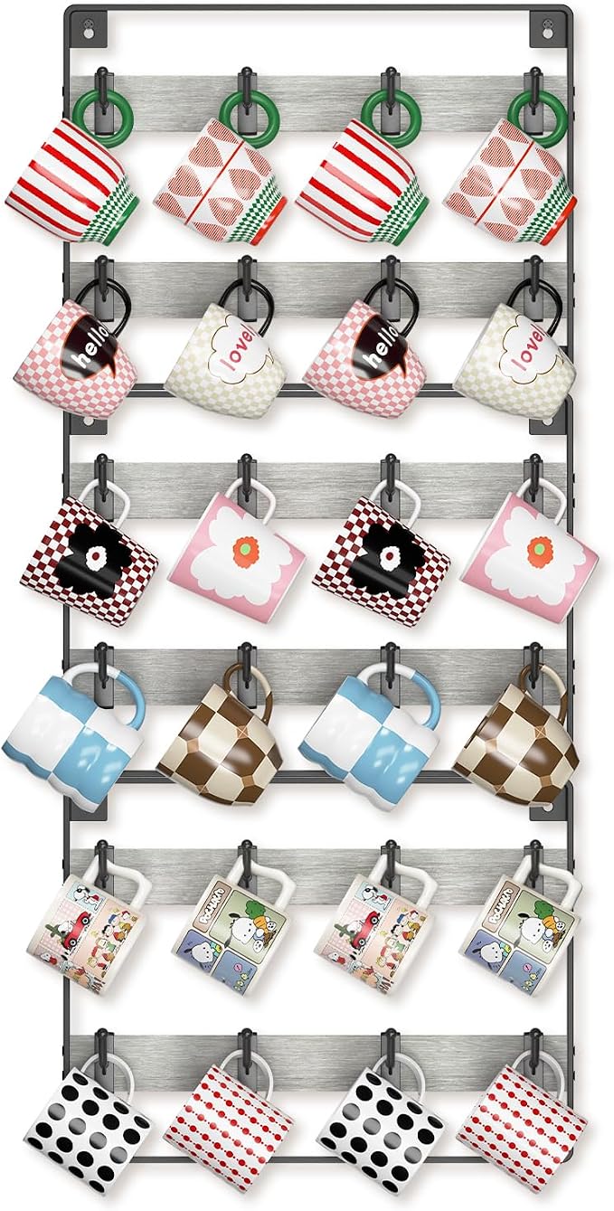 EsLuker.ly Mug Holder Hanger Rack Wall Mounted Wooden 3 Pack Coffee Cup Storage by EsLukerly