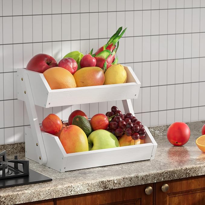 G.a HOMEFAVOR Fruit Basket for Kitchen, 2-Tier Fruit Bowl for Kitchen Counter - Image 6