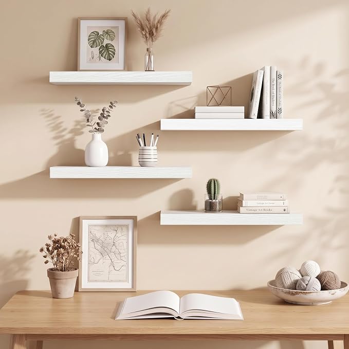 Fixwal White Shelves for Wall, 15.7in Rustic Wood Finish Floating Wall Shelves - Image 7
