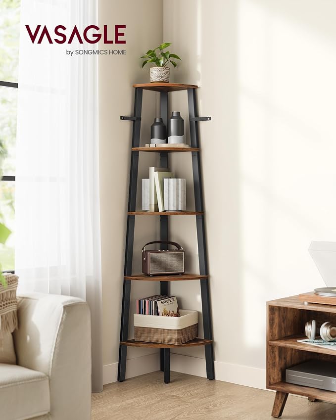 VASAGLE Corner Shelf Stand, 5-Tier Corner Bookshelf, Industrial Ladder Shelf - Image 2