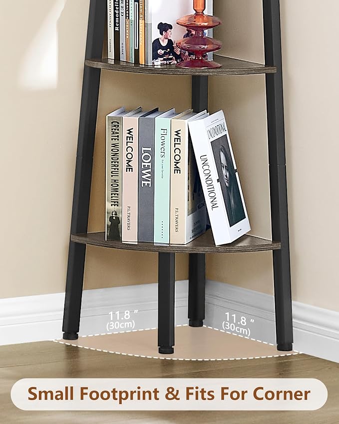 Hoctieon Corner Shelf, 5-Tier Corner Bookshelf, Rustic Ladder Shelf, Industrial - Image 5