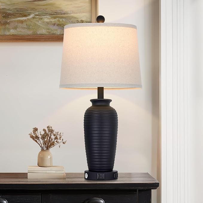 CINSARY 25" Retro Black Farmhouse Jar Table Lamps, 3 Way Touch Control Rustic - Image 4