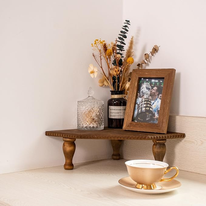 OKSQW Wood Corner Counter Shelf Framehouse Decorative Tray Stand - Image 4