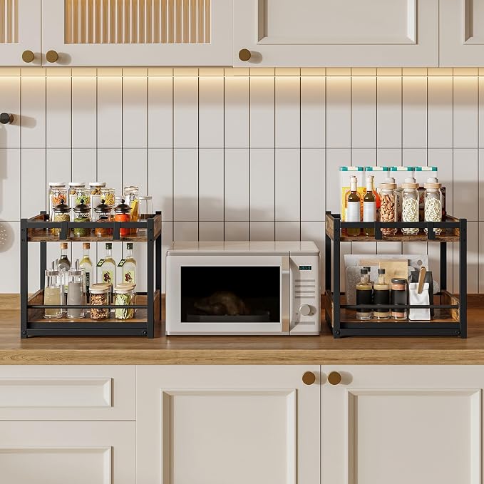 HOOBRO Kitchen Countertop Organizer, Corner Shelf Organizer, 2-Tier Spice Rack - Image 2