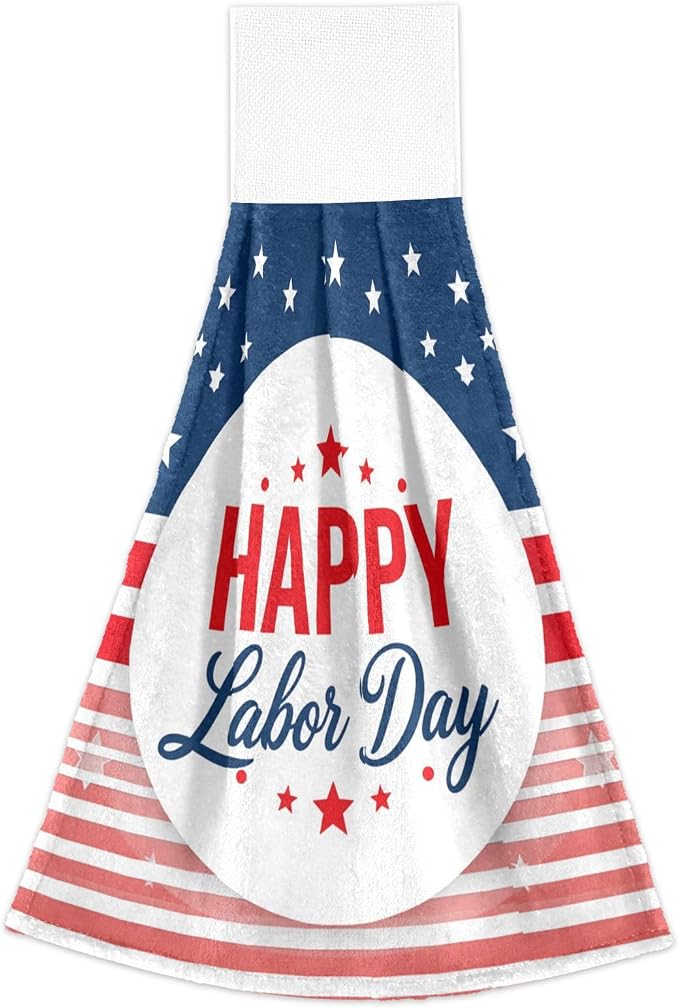 Happy Labor Day Kitchen Hanging Towel 12 x 17 Inch USA Stars Flag Bath Hand Tie - Image 6